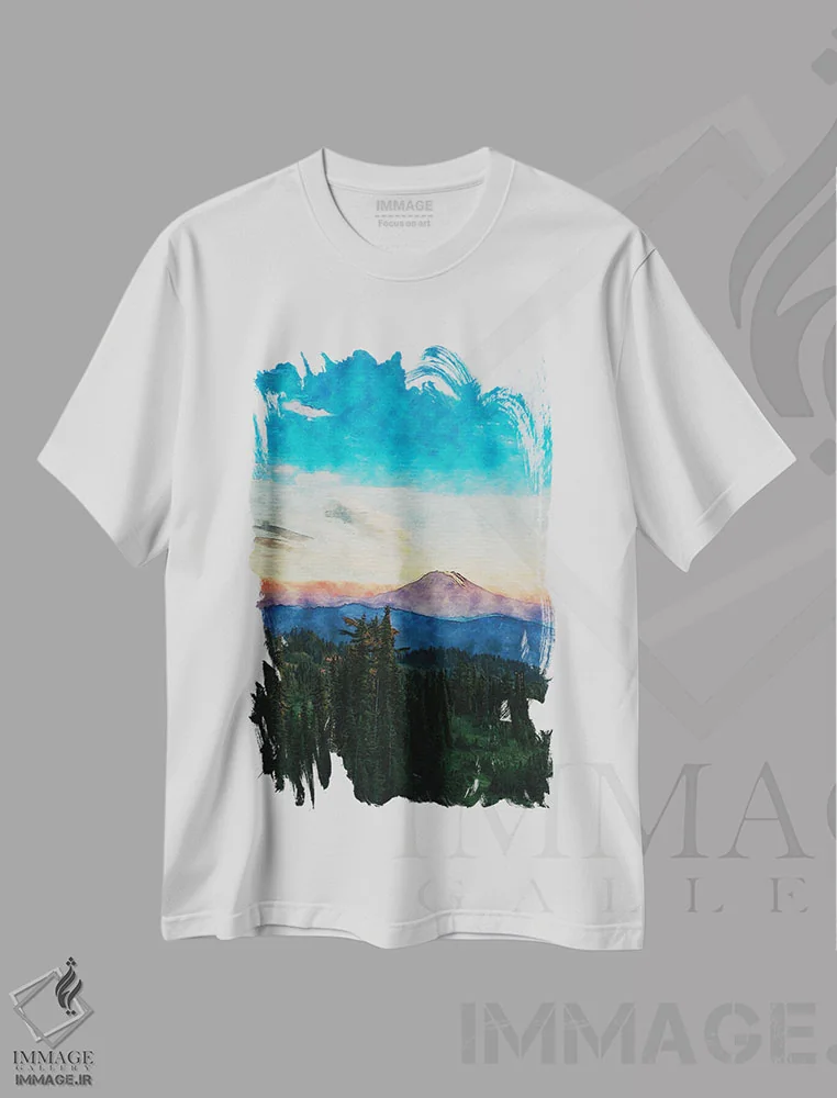 تیشرت سفید طرح دار جنگل و کوهستان، هنر دیجیتال اثر فیشرکرافت | immage.ir