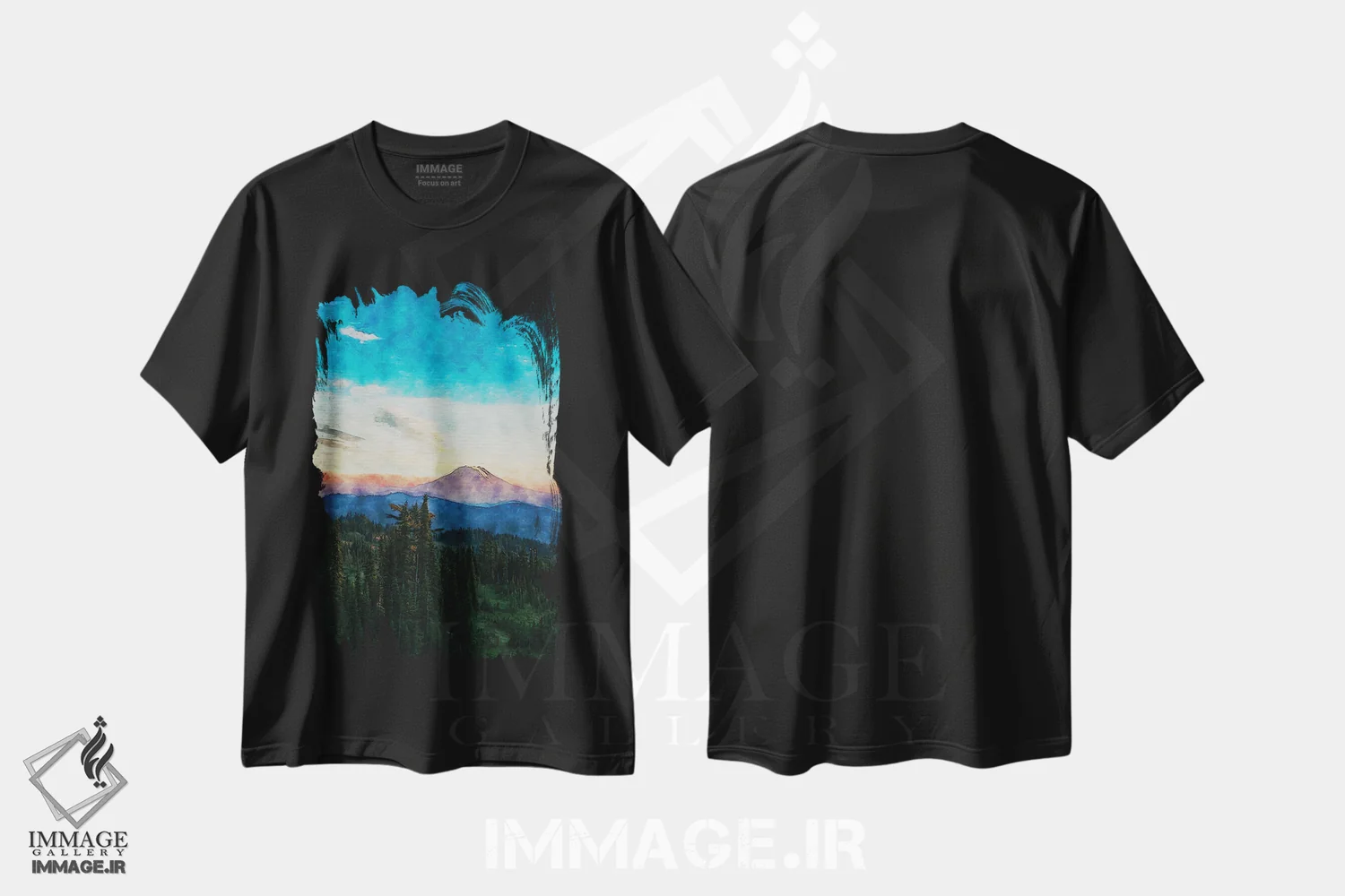 تیشرت مشکی طرح دار جنگل و کوهستان، هنر دیجیتال اثر فیشرکرافت | فروشگاه ایماژ