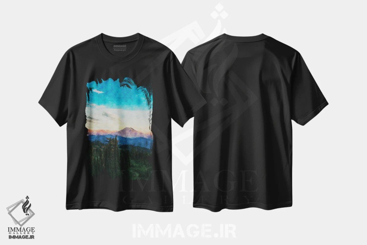 تیشرت مشکی طرح دار جنگل و کوهستان، هنر دیجیتال اثر فیشرکرافت | فروشگاه ایماژ