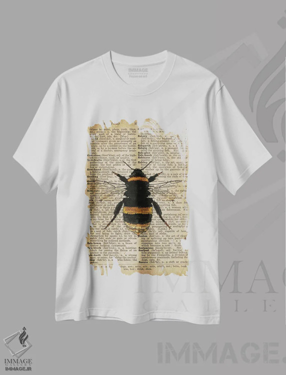 تیشرت سفید طرح دار زنبور عسل، تزئینی اثر فیشرکرافت | immage.ir