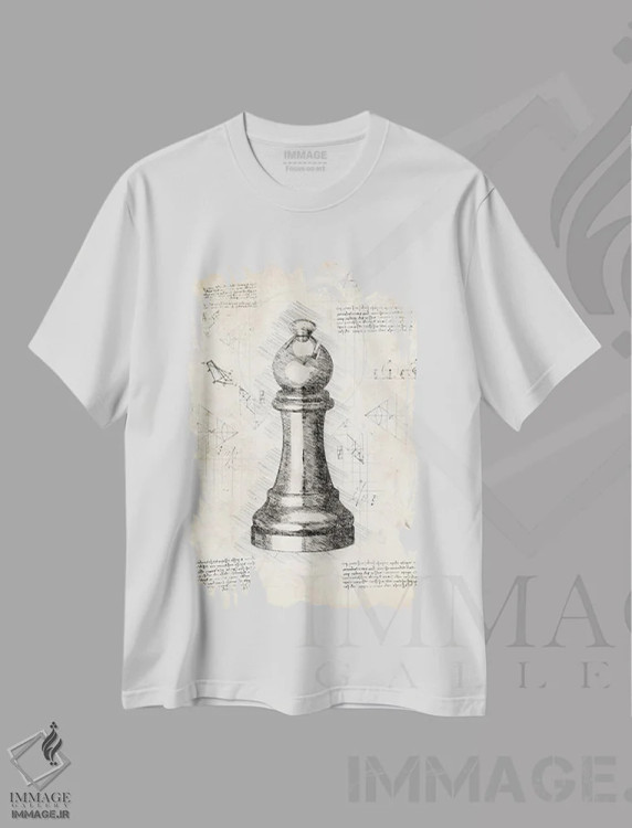 تیشرت سفید طرح دار مهره شطرنج داوینچی، تزئینی اثر فیشرکرافت | immage.ir