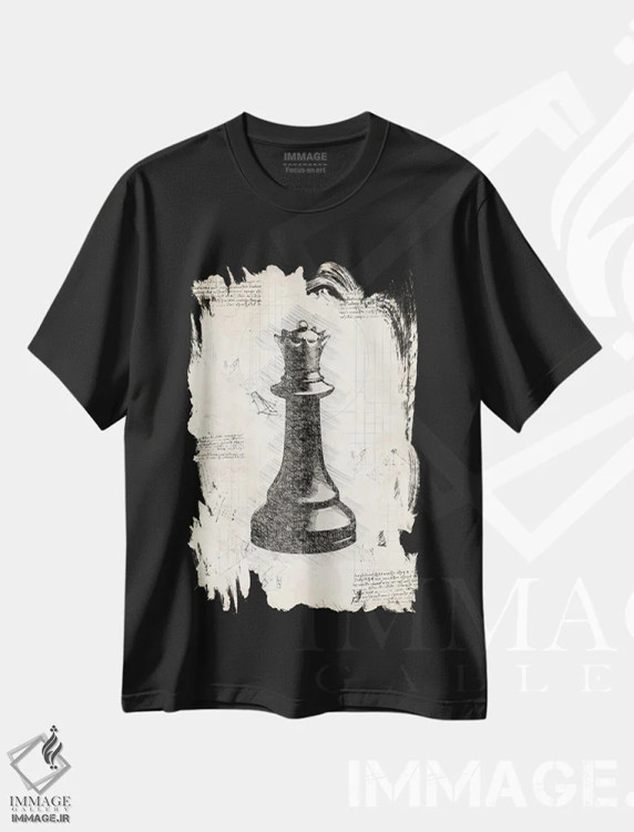 تیشرت مشکی طرح دار مهره شطرنج داوینچی، تزئینی اثر فیشرکرافت | فروشگاه ایماژ