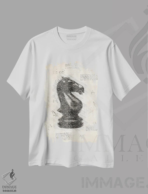 تیشرت سفید طرح دار مهره شطرنج داوینچی، تزئینی اثر فیشرکرافت | immage.ir
