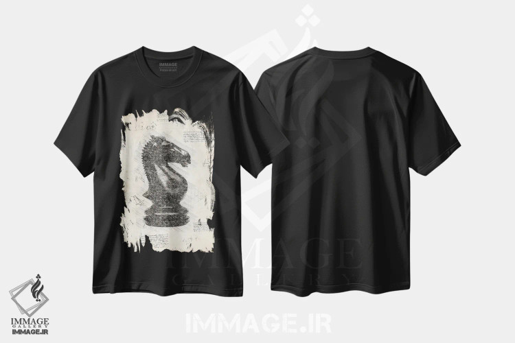 تیشرت مشکی طرح دار مهره شطرنج داوینچی، تزئینی اثر فیشرکرافت | فروشگاه ایماژ