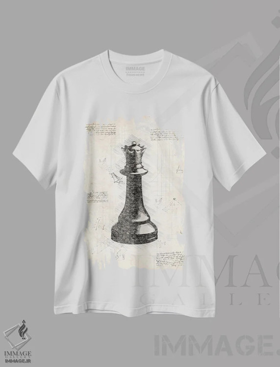 تیشرت سفید طرح دار مهره شطرنج داوینچی، تزئینی اثر فیشرکرافت | immage.ir