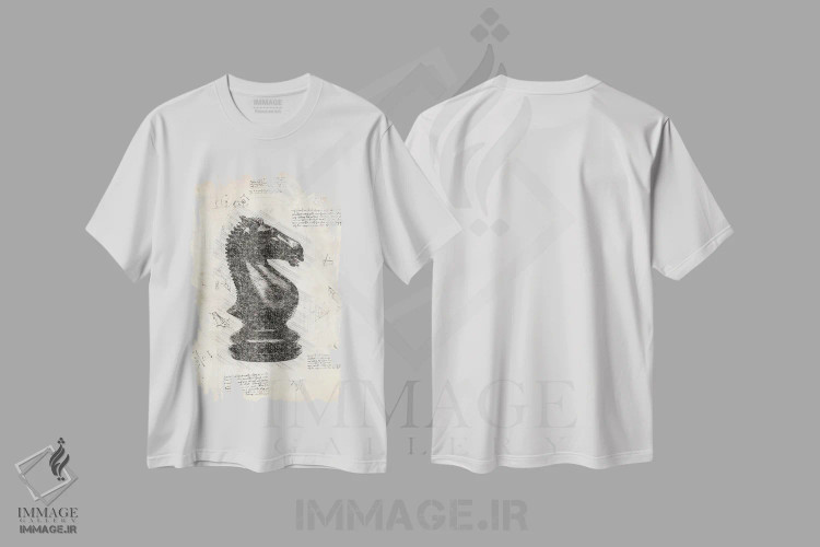 تیشرت سفید طرح دار مهره شطرنج داوینچی، تزئینی اثر فیشرکرافت | immage.ir