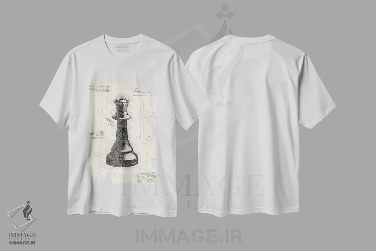 تیشرت سفید طرح دار مهره شطرنج داوینچی، تزئینی اثر فیشرکرافت | immage.ir