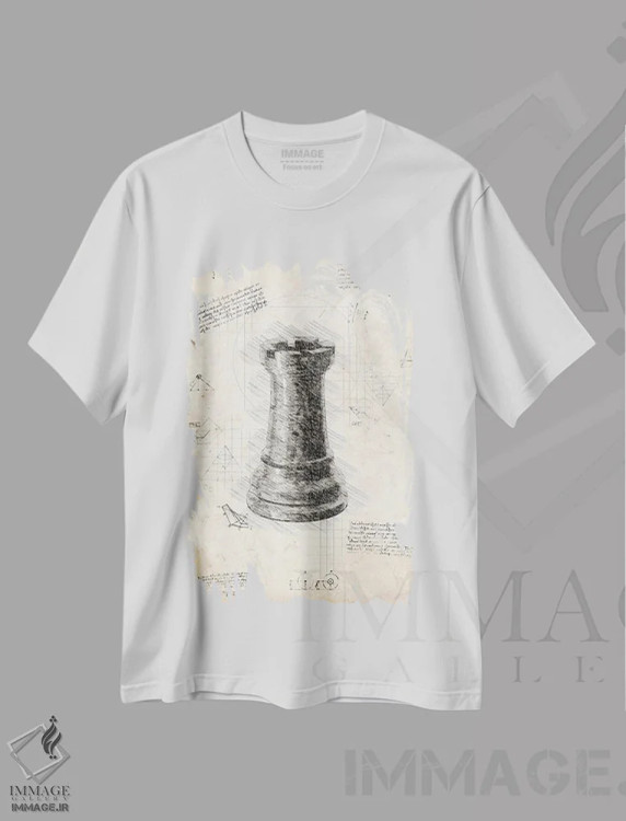 تیشرت سفید طرح دار مهره شطرنج داوینچی، تزئینی اثر فیشرکرافت | فروشگاه ایماژ
