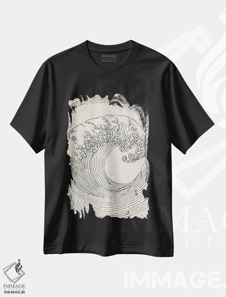تیشرت مشکی طرح دار طرح موج ذن کلاسیک، دکوراسیون جایگزین اثر فیشرکرافت | فروشگاه ایماژ