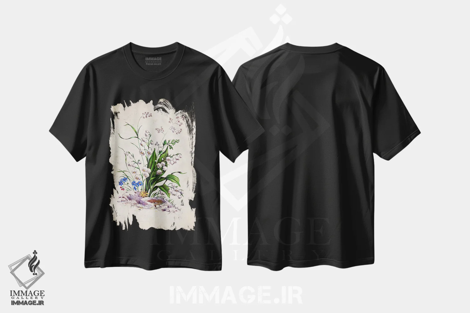 تیشرت مشکی طرح دار گل سوسن دره ای کلاسیک، دکوراسیون جایگزین اثر فیشرکرافت | immage.ir