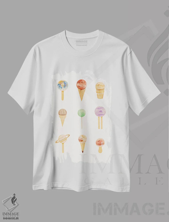 تیشرت سفید طرح دار سیاره نما سوگاریوم، تزئینی اثر فلوران بُدار | immage.ir