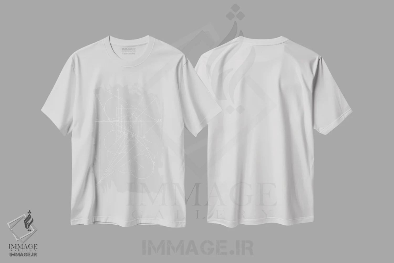 تیشرت سفید طرح دار قطب نماها روی رنگ خاکستری، دکوراسیون جایگزین اثر فلوران بُدار | فروشگاه ایماژ