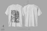 تیشرت سفید طرح دار گوزن و سرخس، دست نقاشی و طراحی دستی اثر فلوران بُدار | immage.ir