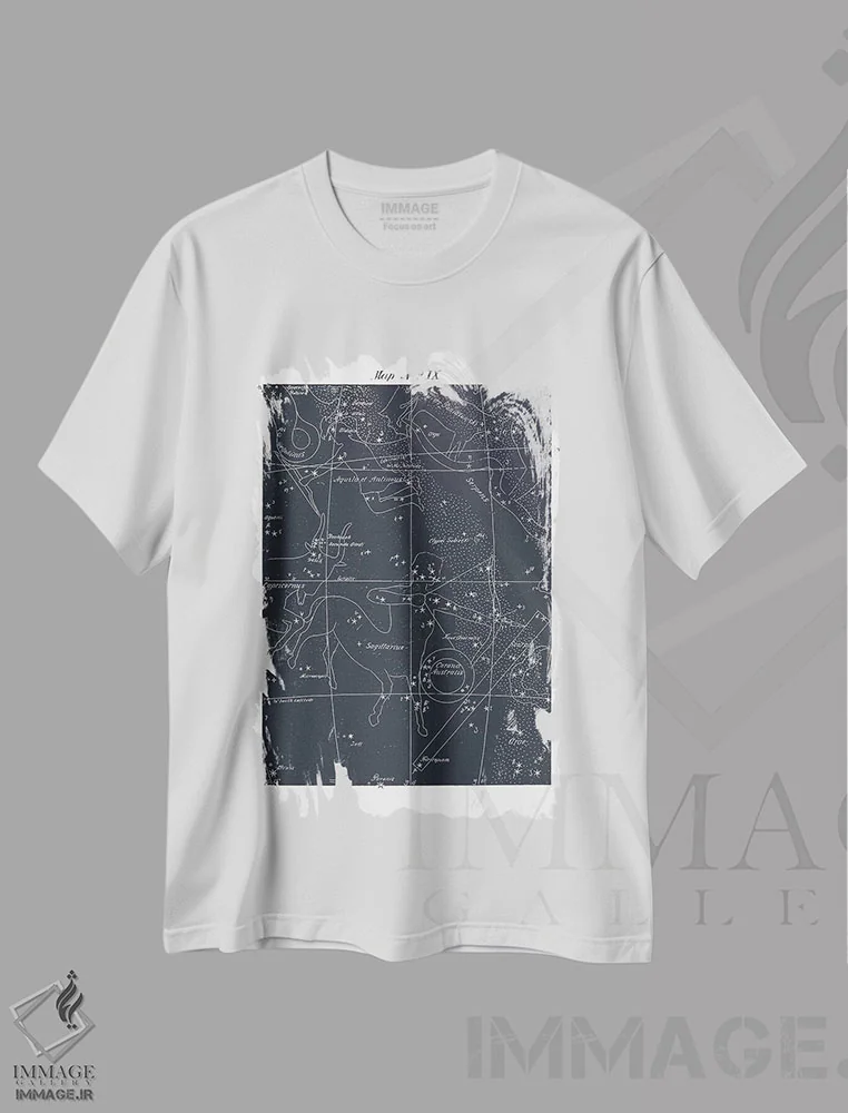تیشرت سفید طرح دار قوس در زمینه آبی، دکوراسیون جایگزین اثر فلوران بُدار | فروشگاه ایماژ