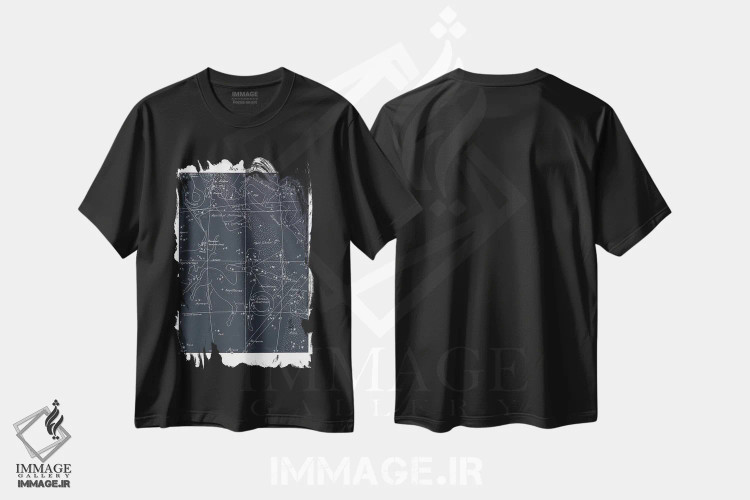 تیشرت مشکی طرح دار قوس در زمینه آبی، دکوراسیون جایگزین اثر فلوران بُدار | immage.ir