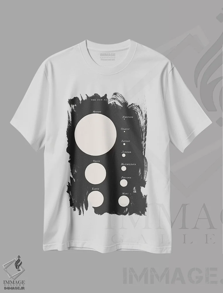 تیشرت سفید طرح دار خورشید از منظر ...، دکوراسیون جایگزین اثر فلوران بُدار | فروشگاه ایماژ