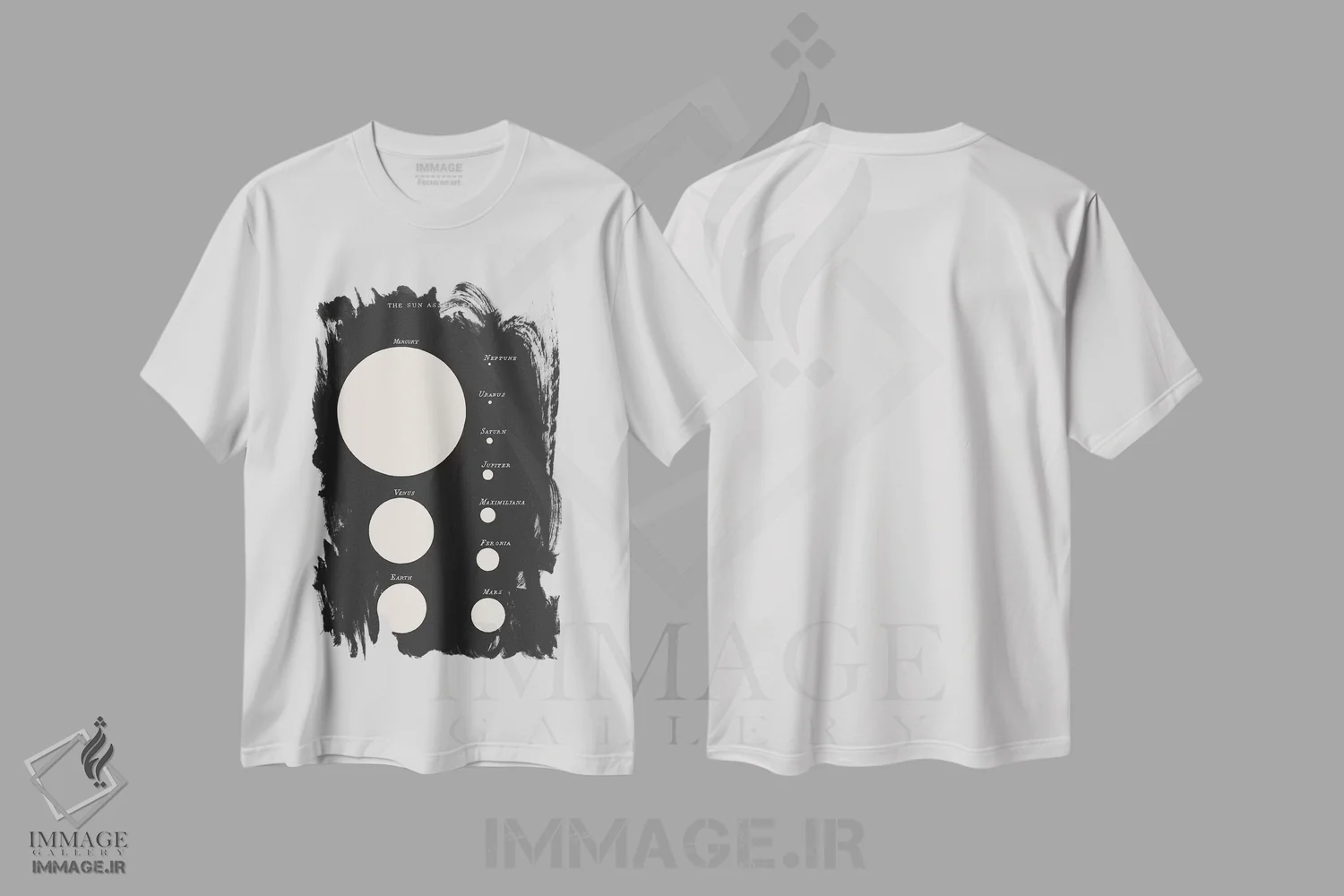 تیشرت سفید طرح دار خورشید از منظر ...، دکوراسیون جایگزین اثر فلوران بُدار | فروشگاه ایماژ
