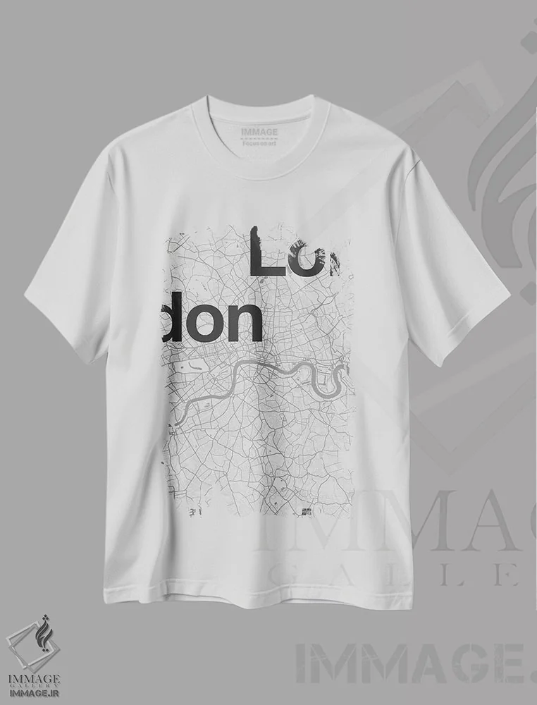 تیشرت سفید طرح دار نقشه لندن، تزئینی اثر فلوران بُدار | فروشگاه ایماژ