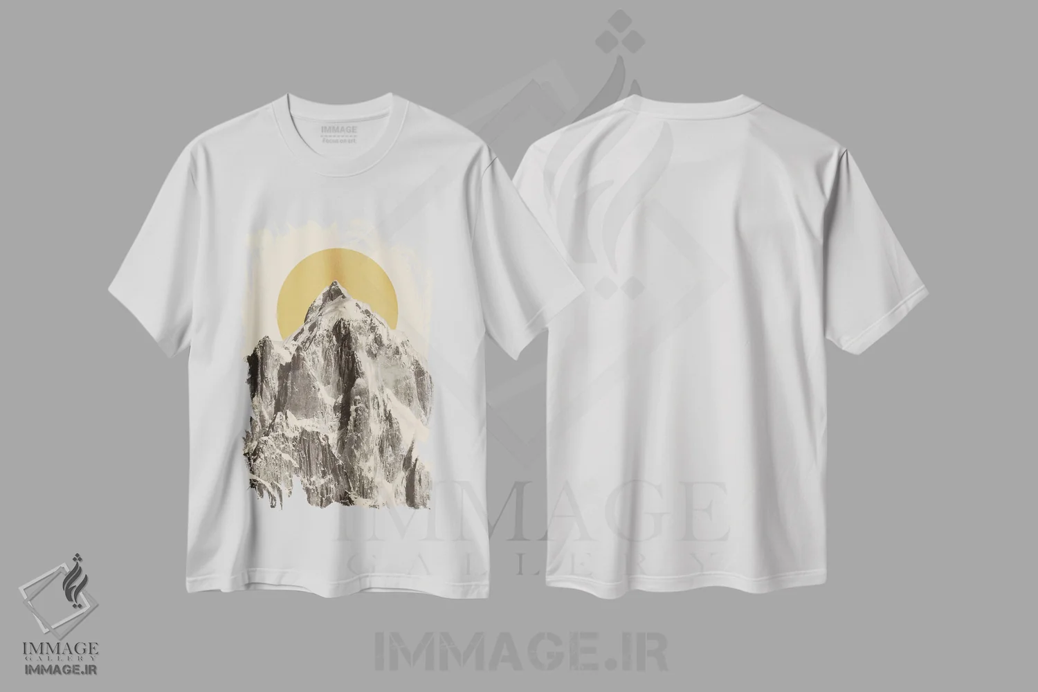 تیشرت سفید طرح دار چشم انداز کوهستانی ۵، تزئینی اثر فلوران بُدار | فروشگاه ایماژ