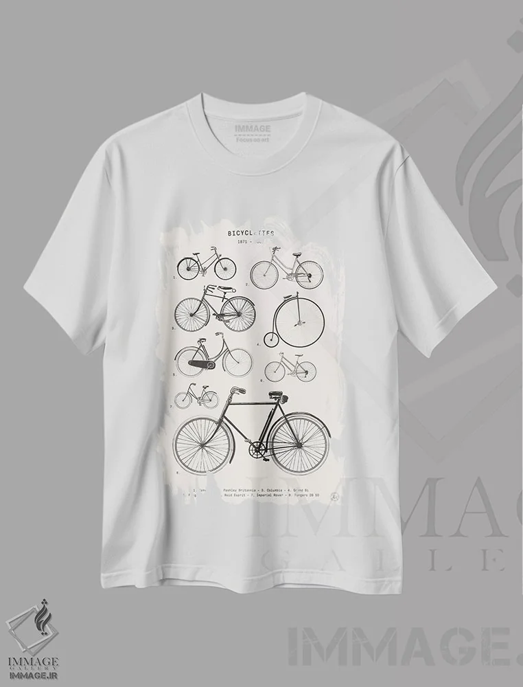 تیشرت سفید طرح دار دوچرخه ها، تزئینی اثر فلوران بُدار | فروشگاه ایماژ