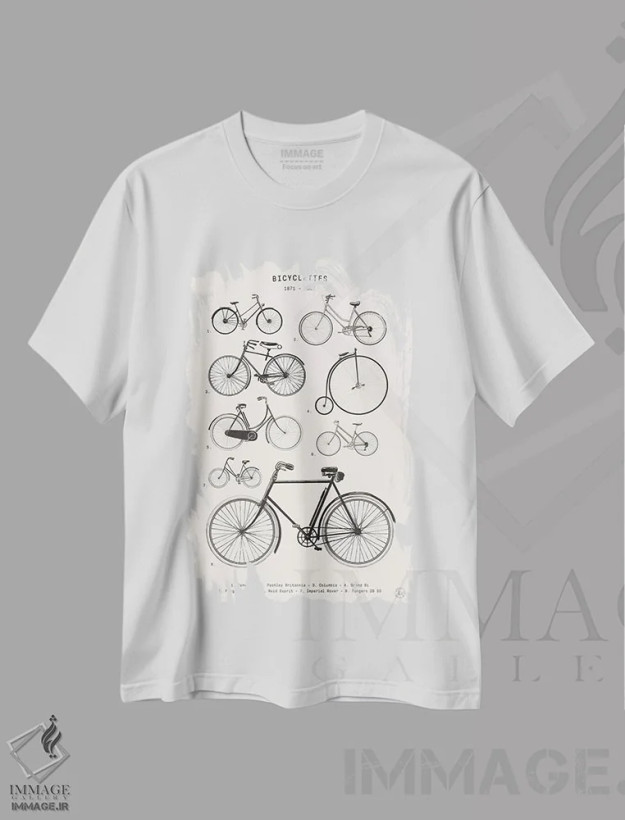 تیشرت سفید طرح دار دوچرخه ها، تزئینی اثر فلوران بُدار | فروشگاه ایماژ