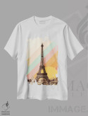 تیشرت سفید طرح دار رنگین کمان بالای برج ایفل، تزئینی اثر فلوران بُدار | immage.ir