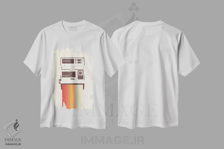 تیشرت سفید طرح دار رنگین کمان دوربین فوری، تزئینی اثر فلوران بُدار | immage.ir