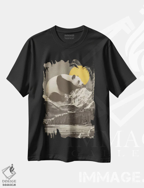 تیشرت مشکی طرح دار چُرت پاندا غول پیکر روی کوه، هنر دیجیتال اثر فلوران بُدار | immage.ir