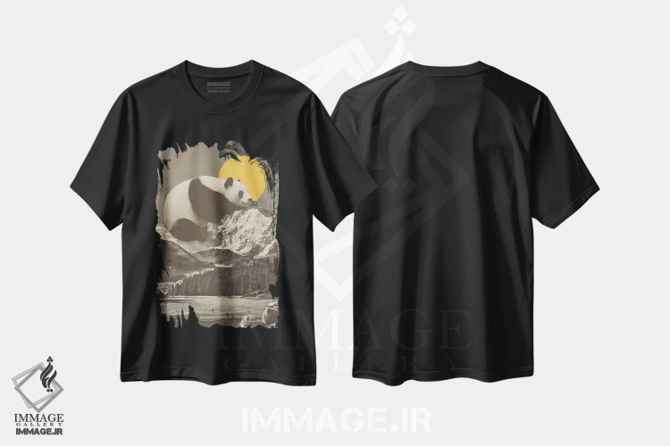 تیشرت مشکی طرح دار چُرت پاندا غول پیکر روی کوه، هنر دیجیتال اثر فلوران بُدار | immage.ir