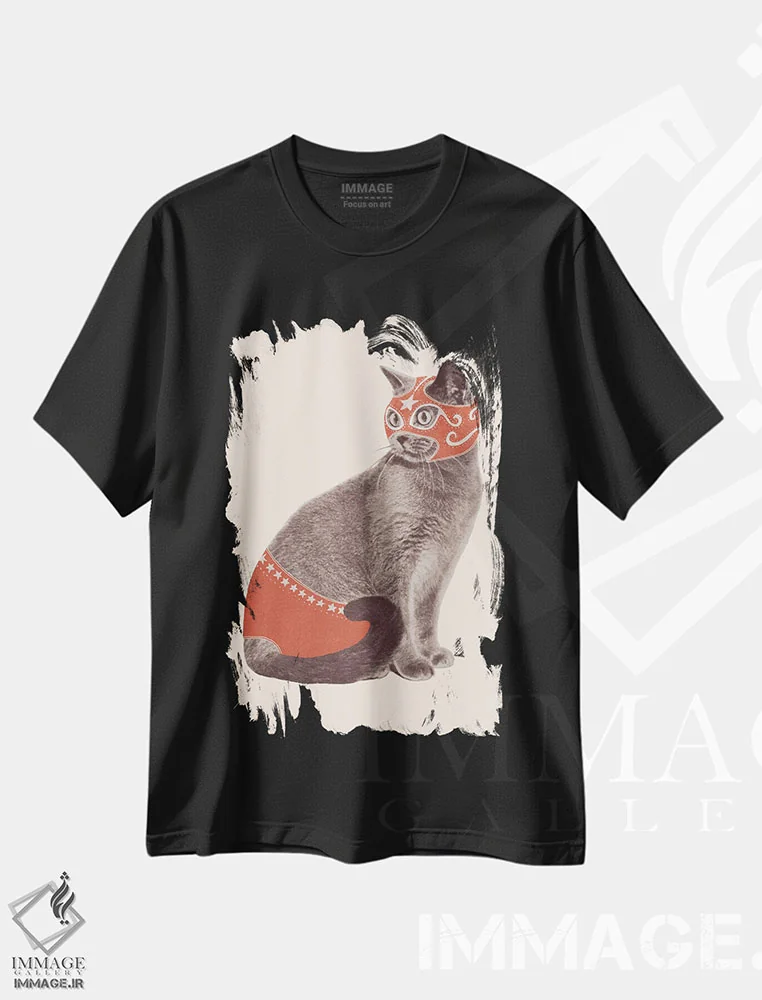 تیشرت مشکی طرح دار کشتی گیر گربه، هنر دیجیتال اثر فلوران بُدار | immage.ir