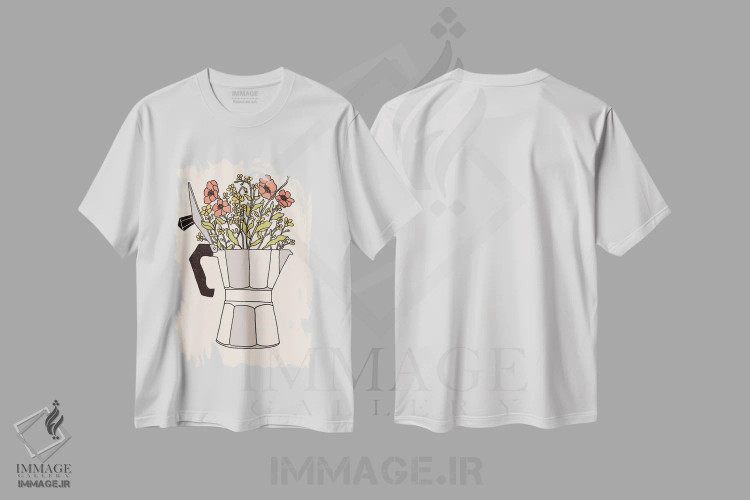 تیشرت سفید طرح دار گل های موکا، هنر دیجیتال اثر فلوران بُدار | immage.ir