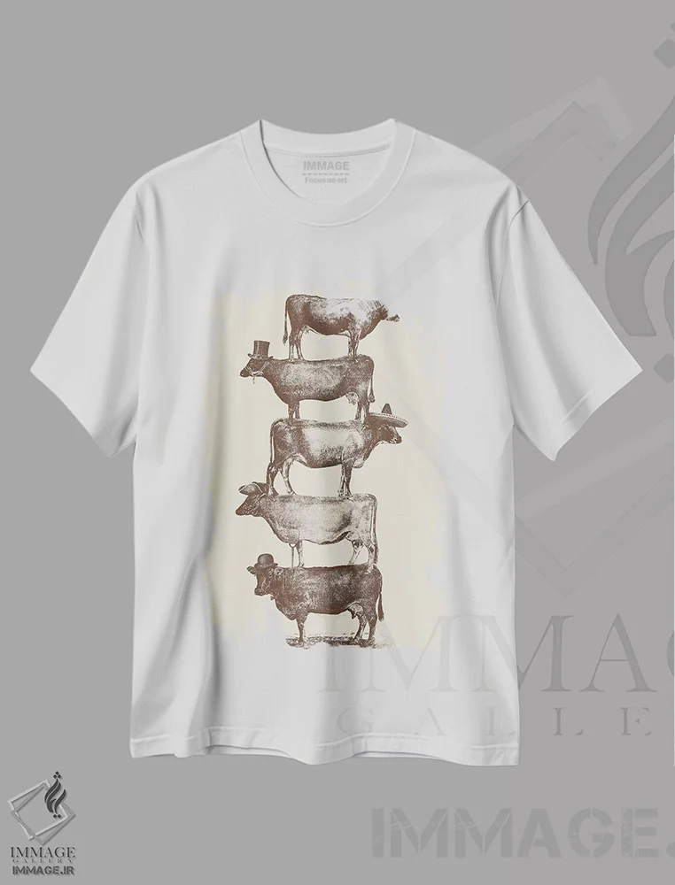 تیشرت سفید طرح دار آجیل های گاوی، دکور روستایی اثر فلوران بُدار | فروشگاه ایماژ