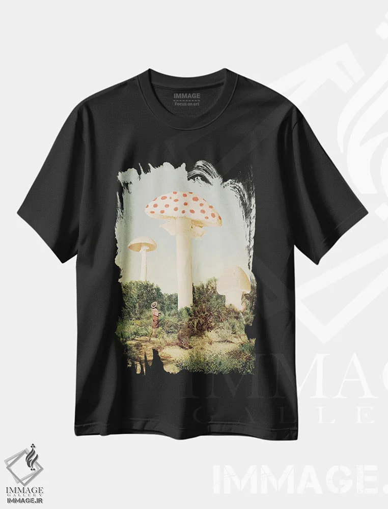 تیشرت مشکی طرح دار بهترین قارچ های غول پیکر، تزئینی اثر فلوران بُدار | فروشگاه ایماژ