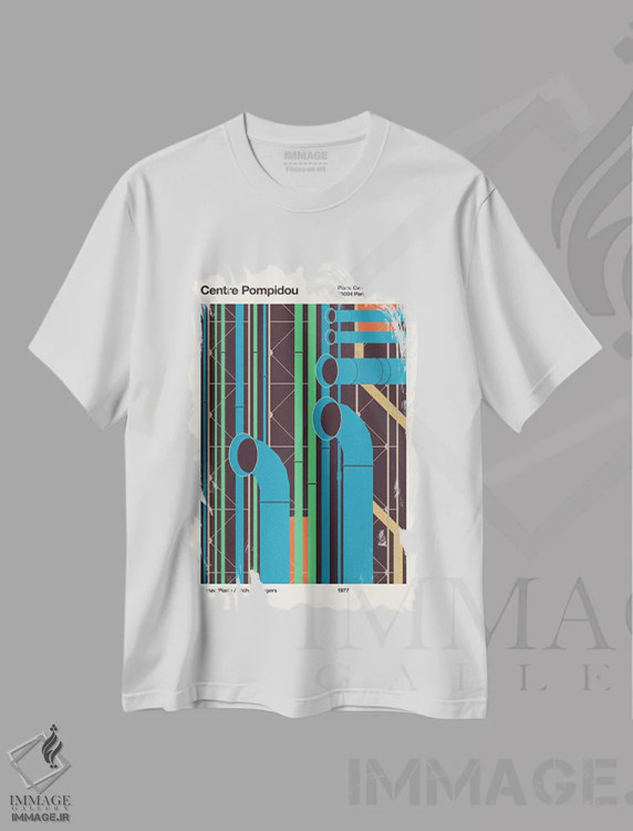 تیشرت سفید طرح دار مرکز پمپیدو، هنر دیجیتال اثر فلوران بُدار | فروشگاه ایماژ