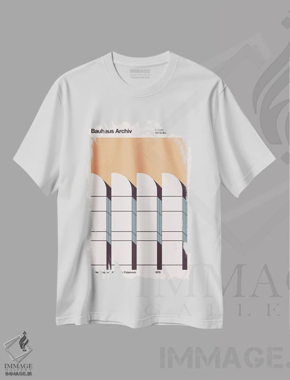 تیشرت سفید طرح دار آرشیو باوهاوس، هنر دیجیتال اثر فلوران بُدار | فروشگاه ایماژ