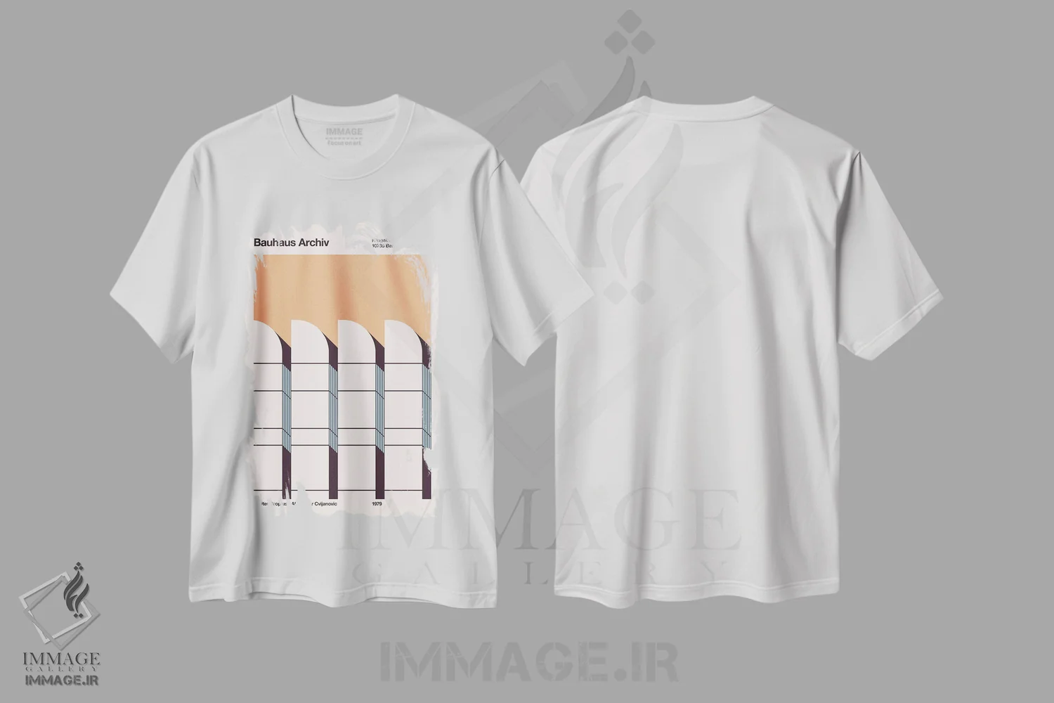 تیشرت سفید طرح دار آرشیو باوهاوس، هنر دیجیتال اثر فلوران بُدار | فروشگاه ایماژ