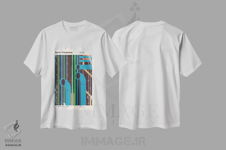 تیشرت سفید طرح دار مرکز پمپیدو، هنر دیجیتال اثر فلوران بُدار | فروشگاه ایماژ