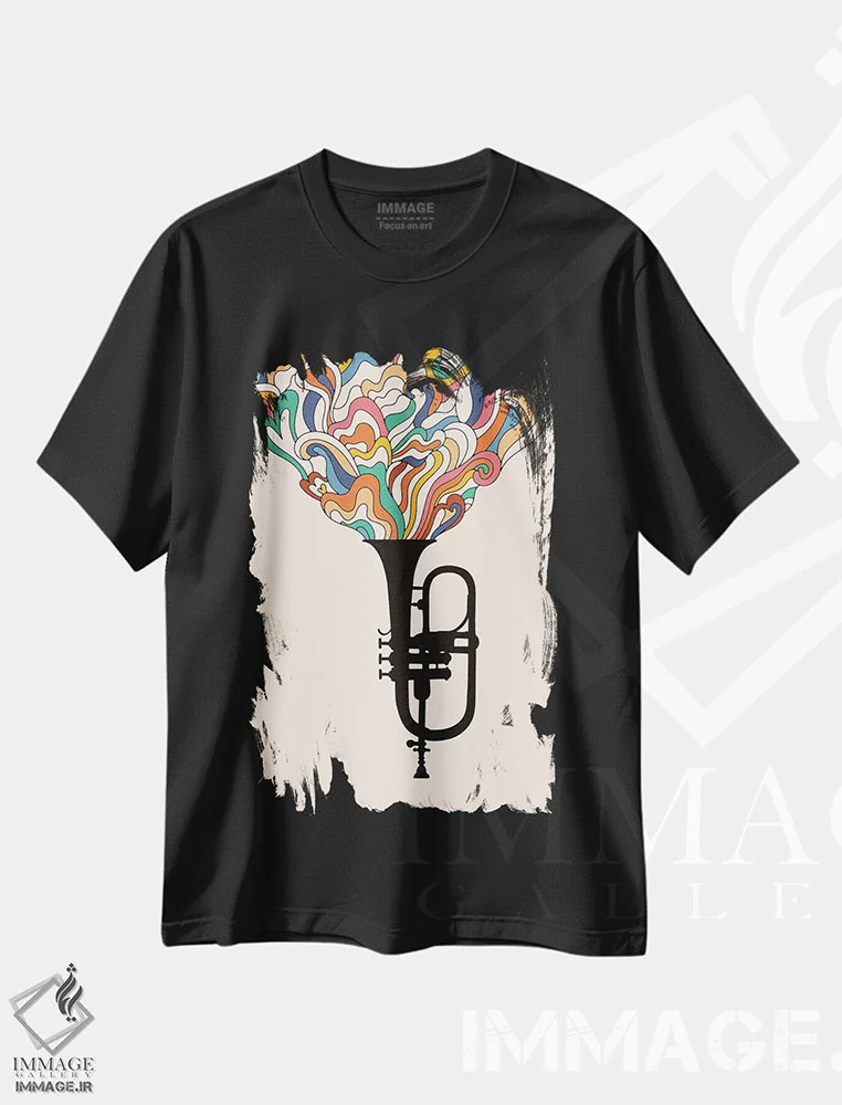 تیشرت مشکی طرح دار موسیقی جز، هنر دیجیتال اثر فلوران بُدار | فروشگاه ایماژ