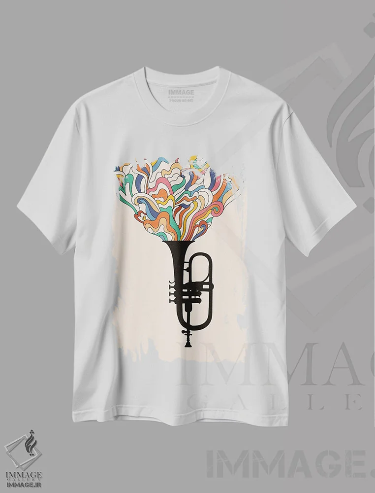 تیشرت سفید طرح دار موسیقی جز، هنر دیجیتال اثر فلوران بُدار | immage.ir