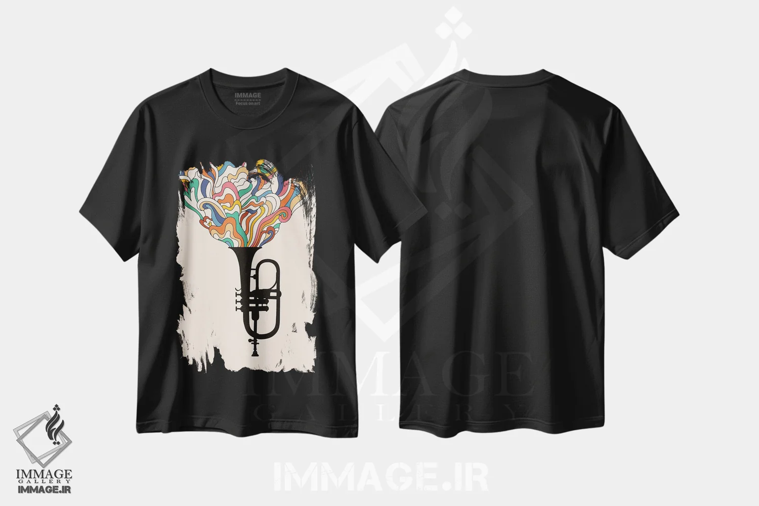 تیشرت مشکی طرح دار موسیقی جز، هنر دیجیتال اثر فلوران بُدار | فروشگاه ایماژ