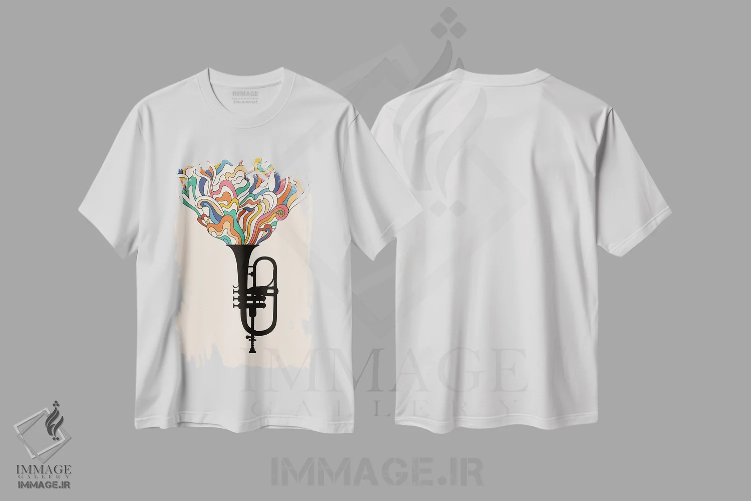 تیشرت سفید طرح دار موسیقی جز، هنر دیجیتال اثر فلوران بُدار | immage.ir