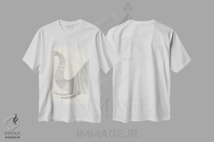 تیشرت سفید طرح دار فیل روی زمینه بژ، تزئینی اثر فلوران بُدار | فروشگاه ایماژ