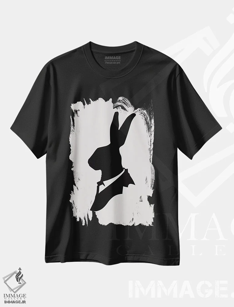 تیشرت مشکی طرح دار آقای خرگوش، هنر تزئینی سیاه و سفید اثر فلوران بُدار | immage.ir
