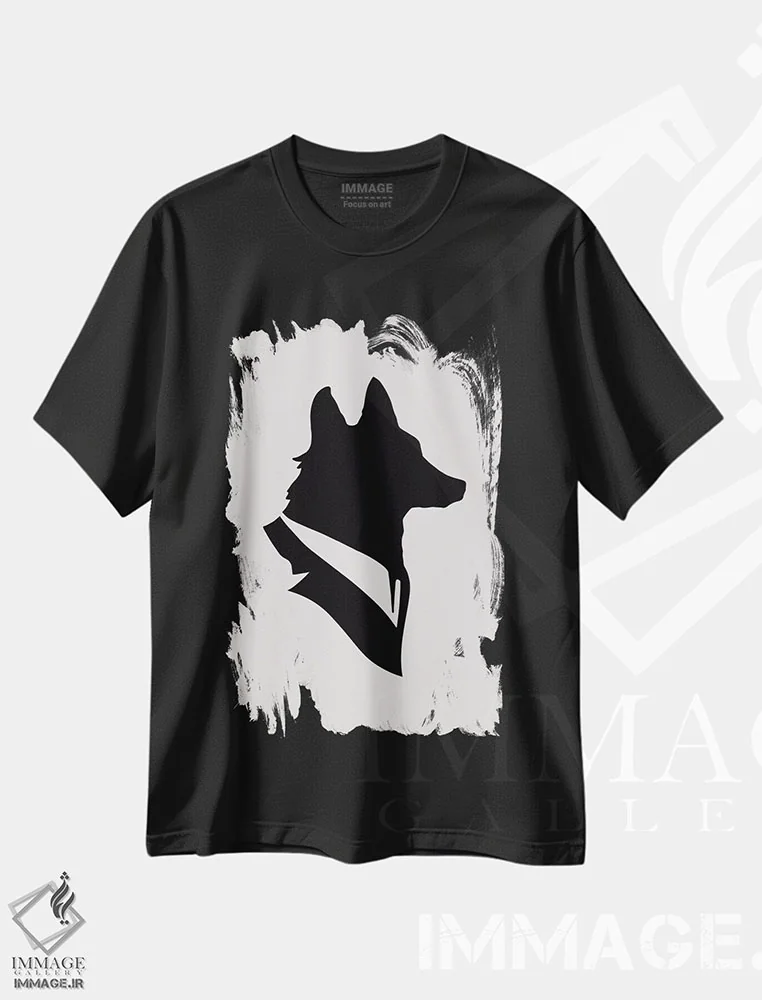 تیشرت مشکی طرح دار آقای روباه، هنر تزئینی سیاه و سفید اثر فلوران بُدار | فروشگاه ایماژ