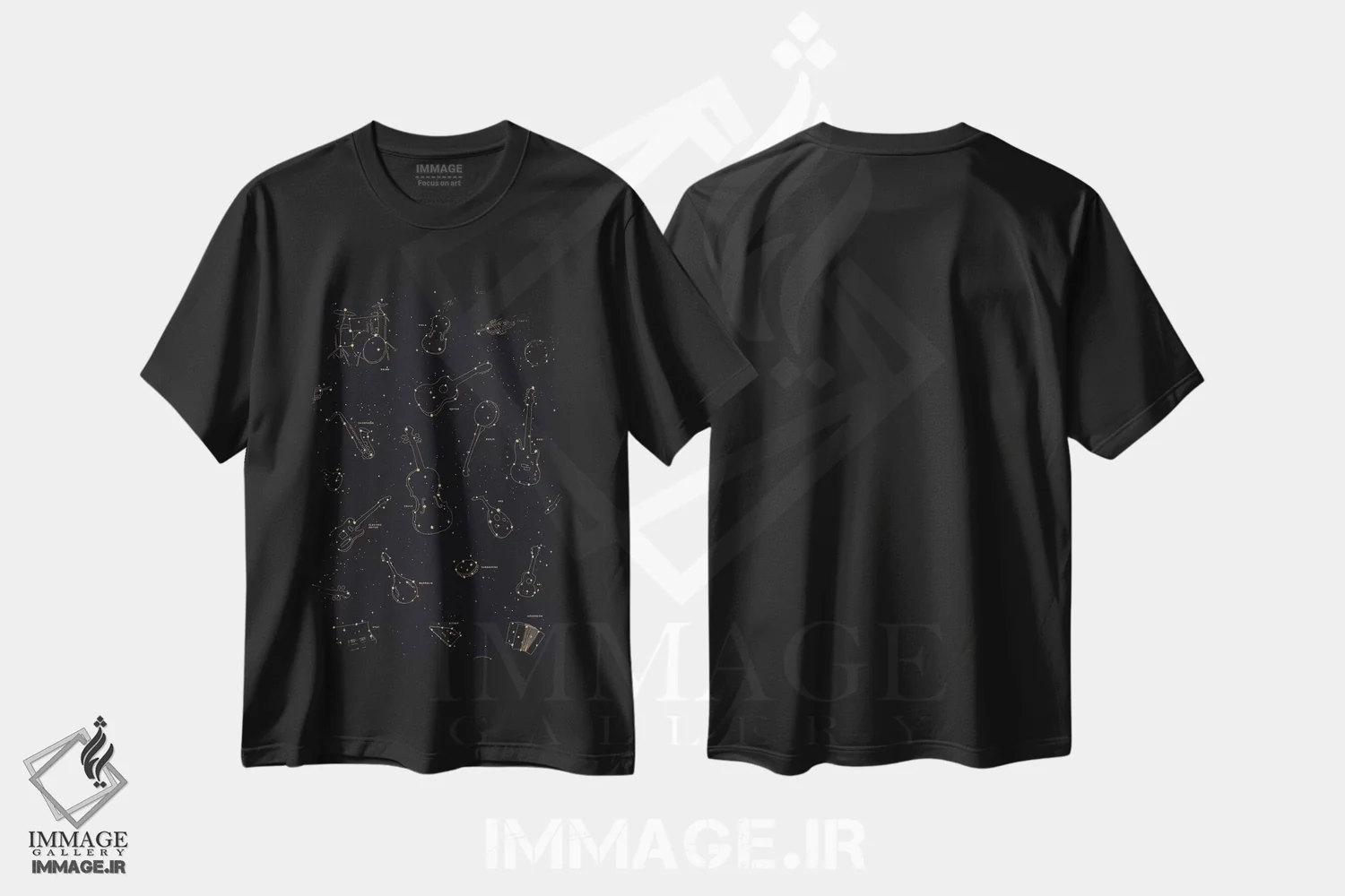 تیشرت مشکی طرح دار موسیقی آسمانی، تزئینی اثر فلوران بُدار | فروشگاه ایماژ