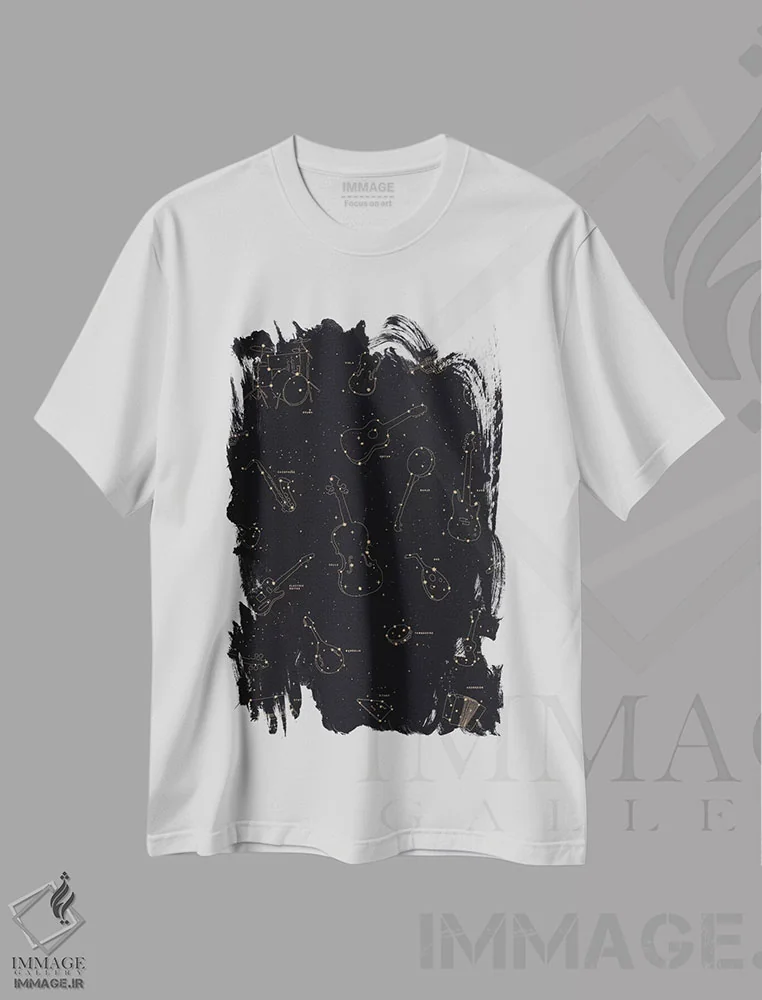 تیشرت سفید طرح دار موسیقی آسمانی، تزئینی اثر فلوران بُدار | immage.ir