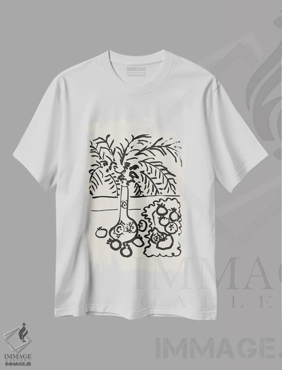 تیشرت سفید طرح دار باغ ماتیس، دکور ساحلی اثر فلاور لاو چایلد | immage.ir