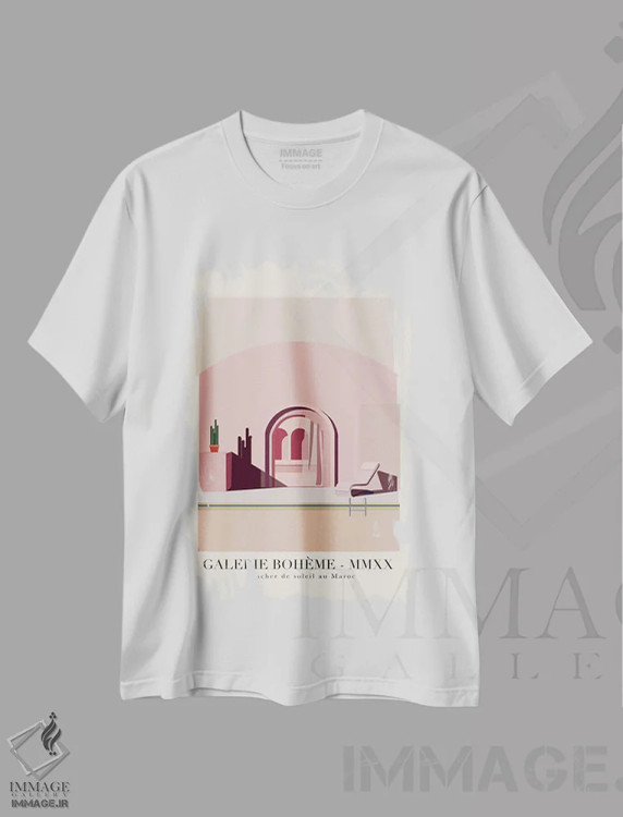 تیشرت سفید طرح دار گرگ و میش مراکشی، دکور آفریقایی اثر فلاور لاو چایلد | immage.ir