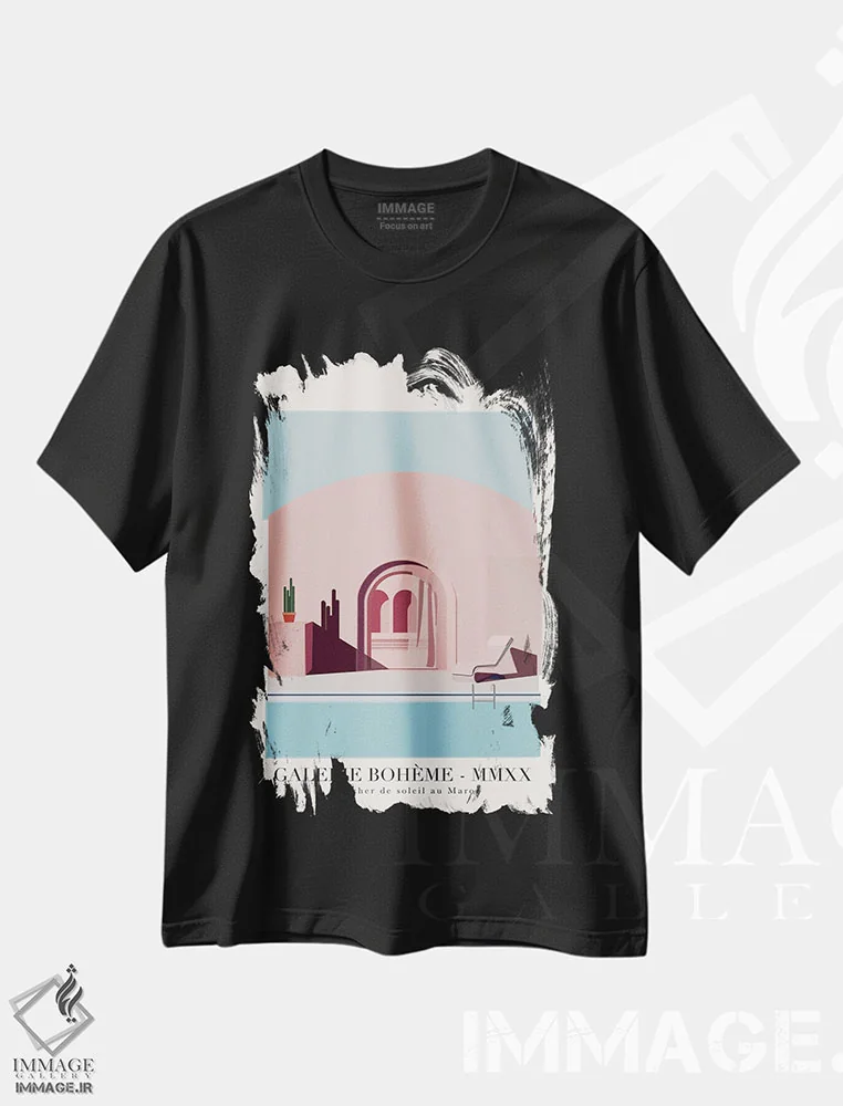 تیشرت مشکی طرح دار غروب مراکشی، دکور آفریقایی اثر فلاور لاو چایلد | immage.ir
