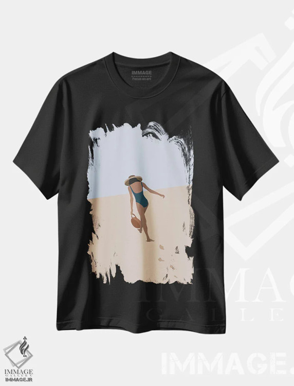 تیشرت مشکی طرح دار دخترک ساحلی، دکور ساحلی اثر فلاور لاو چایلد | immage.ir